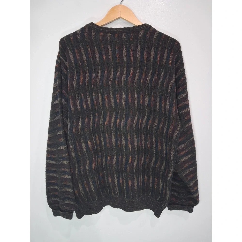 Louis Roth Mens XL Textured 3D Knit Sweater Multicolor Abstract Crew Neck Turkey